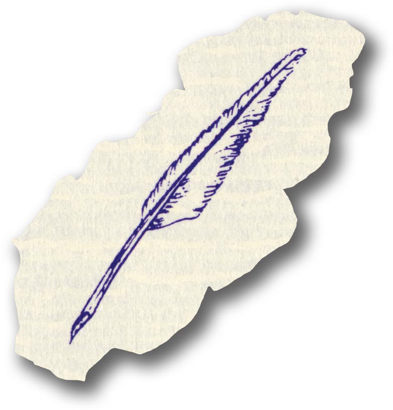 A quill drawn in purple ink on a piece of parchment-like paper