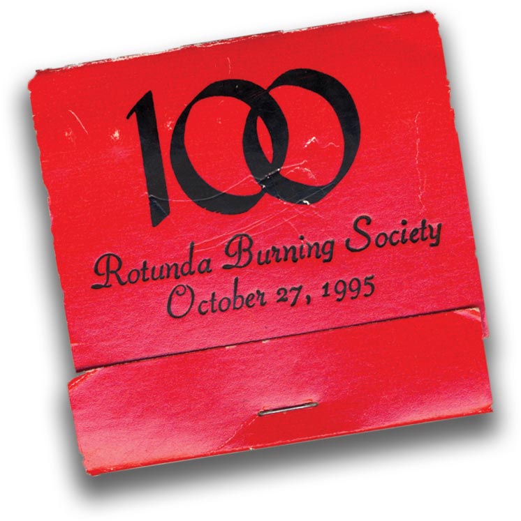 A matchbook celebrating the hundredth anniversary of the burning of the Rotunda