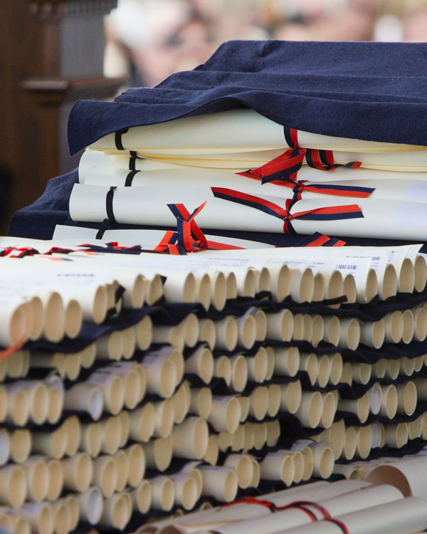 Diplomas waiting to be bestowed