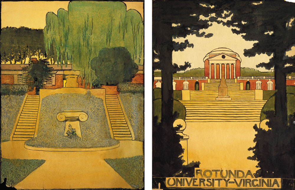 Untitled watercolors by Georgia O’Keeffe of the West Lawn and the Rotunda