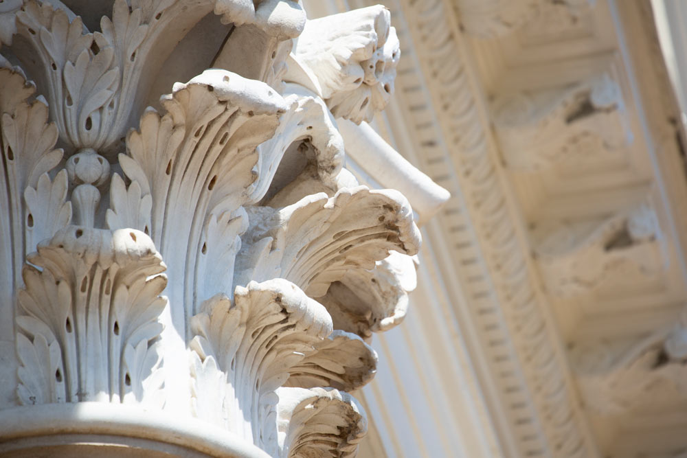 Close-up of an Italian marble capital atop one of Pavilion III’s four Corinthian columns