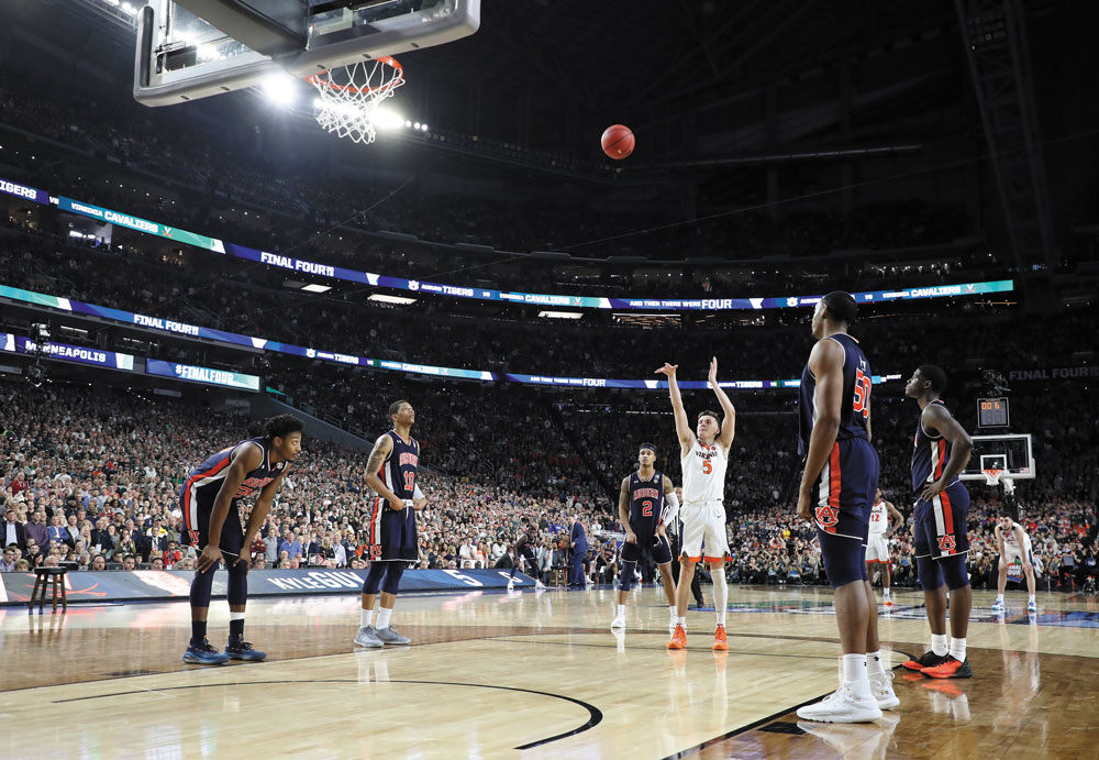 Kyle Guy shooting one of three free throws with 0.6 seconds remaining vs. Auburn in the Final Four