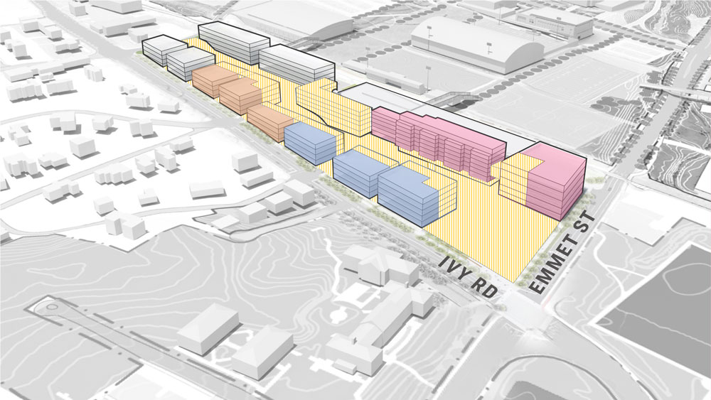 Rendering of the proposed hotel and conference center at the corner of Ivy Road and Emmet Street