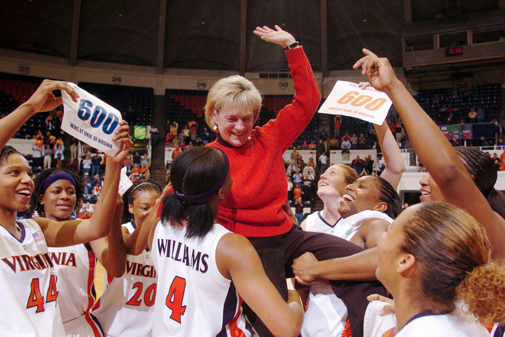 Coach Debbie Ryan celebrates her 600th career victory at U-Hall in December 2004