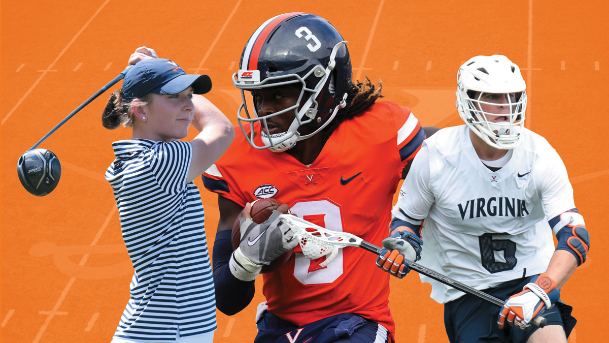 Collage of golfer Beth Lillie, quarterback Bryce Perkins, and lacrosse player Dox Aitken