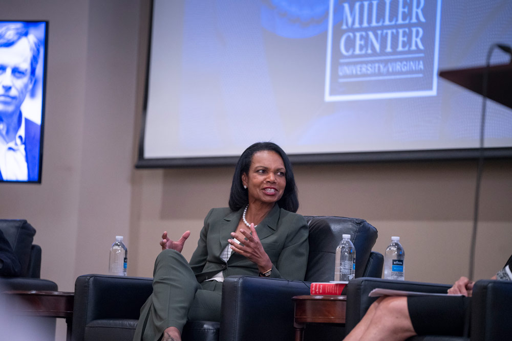 Former Secretary of State Condoleezza Rice speaking at the Miller Center