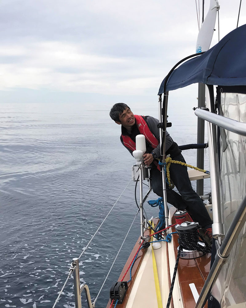 Mitsuhiro Iwamoto on the boat