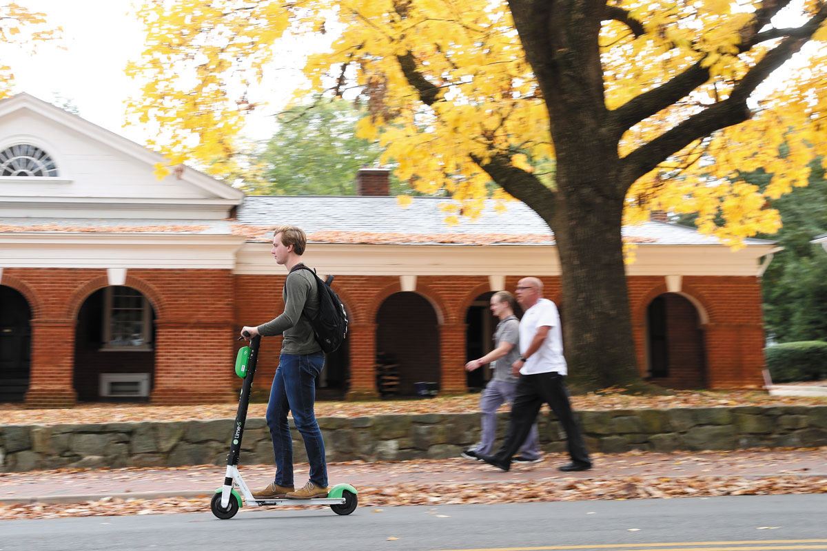 A scooter rider on McCormick Road along the West Range