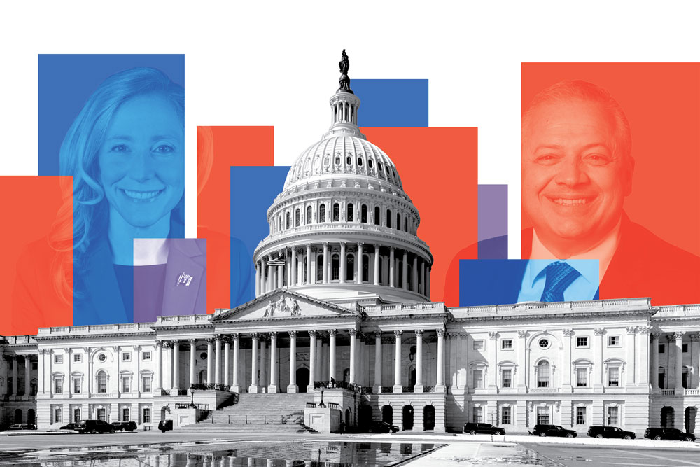 Illustration with US Capitol building and two Representatives