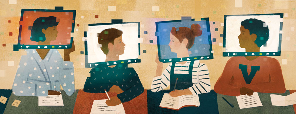 Four students talk to each other via Zoom