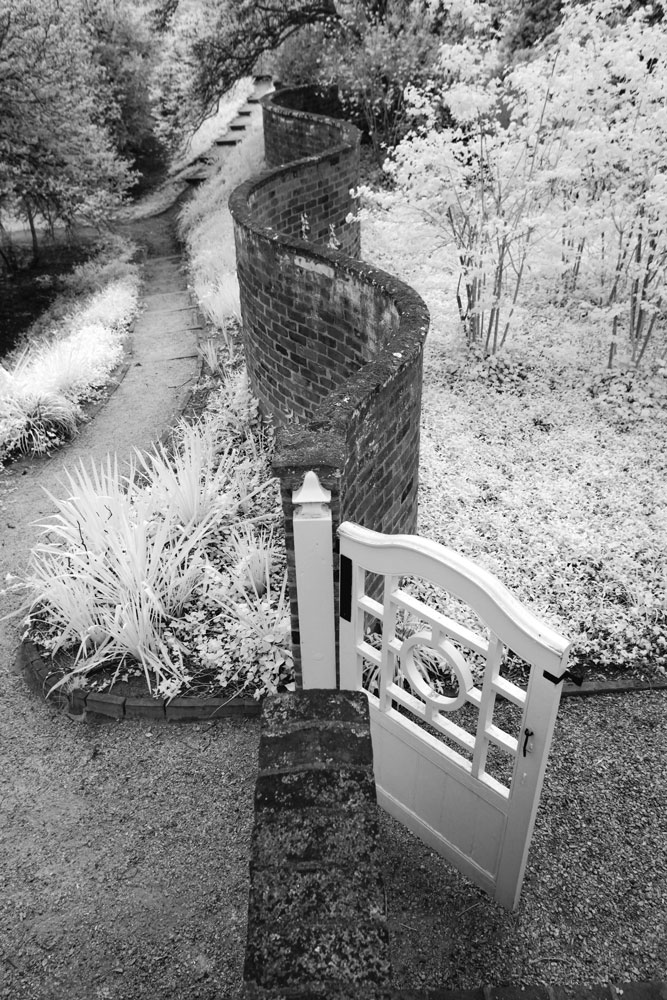 Infrared photo of a Pavilion garden gate