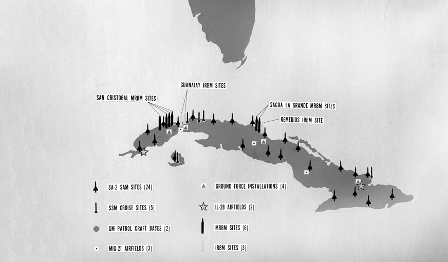 Map depicting missile sites in Cuba during the Cuban Missile Crisis of 1962