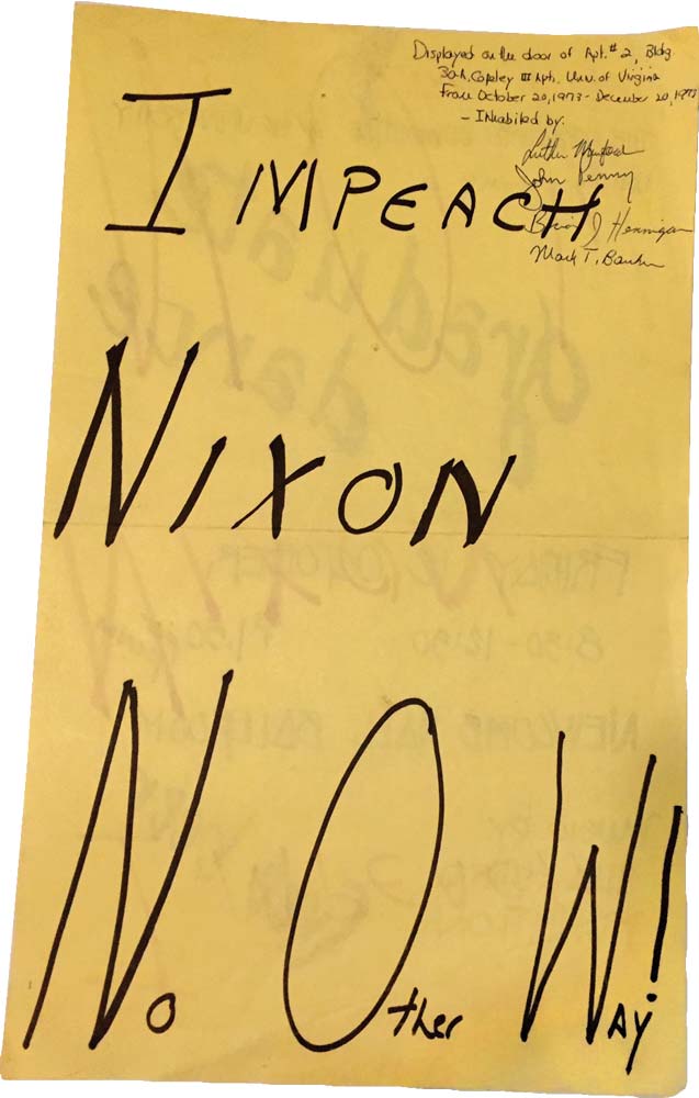Poster reads 'IMPEACH NIXON NOW – No Other Way'