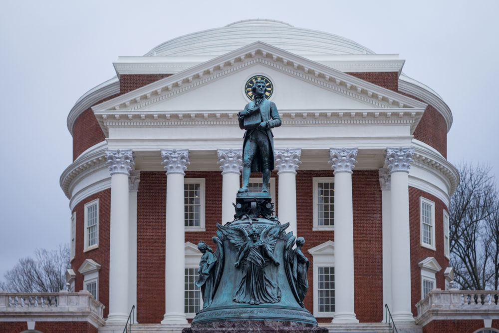 The statue of Thomas Jefferson on the north side of the Rotunda