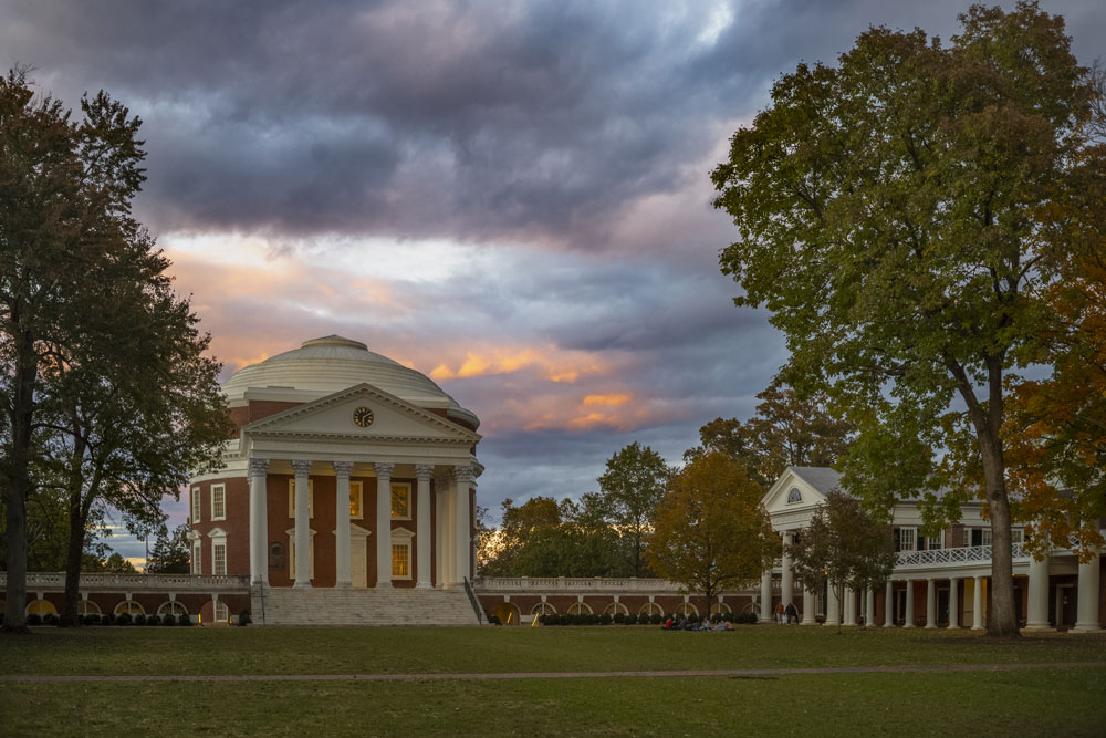 The Rotunda and Lawn at sunset