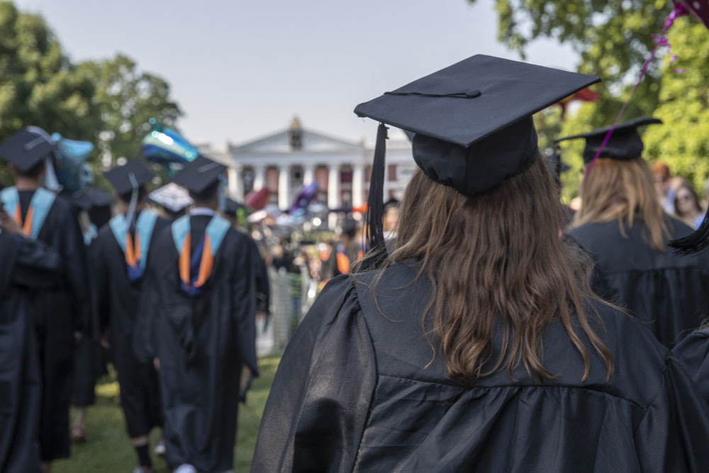 Graduates walking the Lawn in 2019