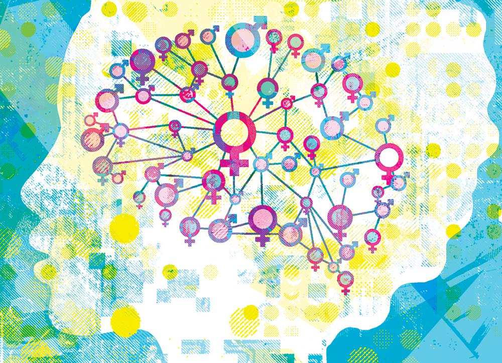Illustration of a brain, composed of female symbols