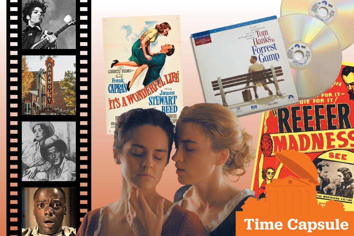 Collage of movie stills, posters, film, and discs