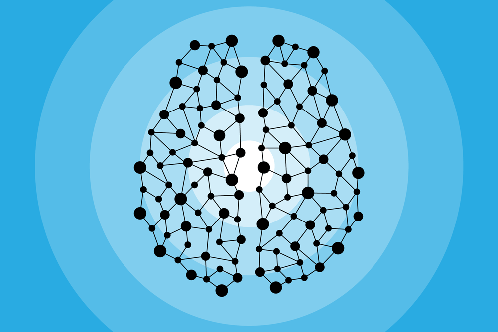 Visualization of a brain as a network of connected nodes