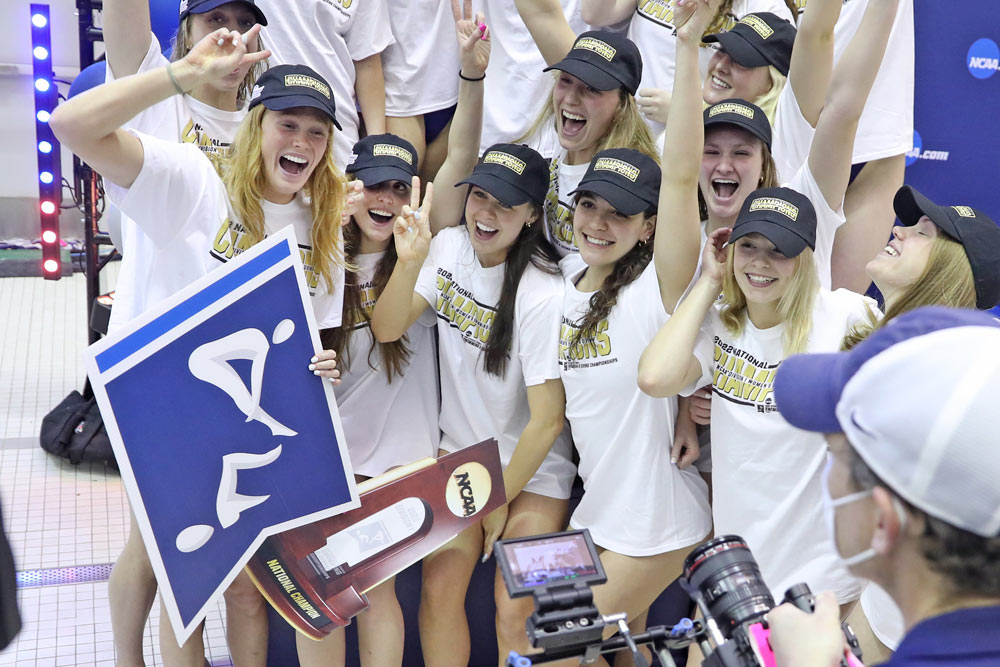 The UVA women's swimming and diving team celebrating their national championship