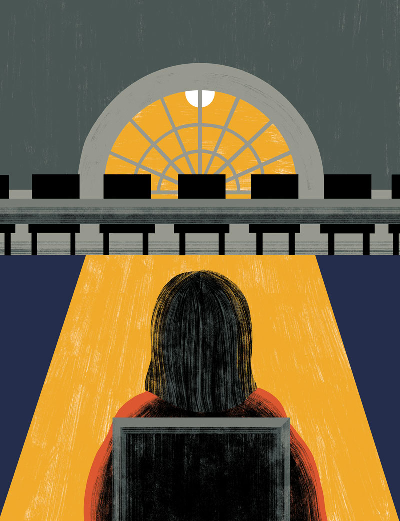 Illustration of a student facing the Honor courtroom