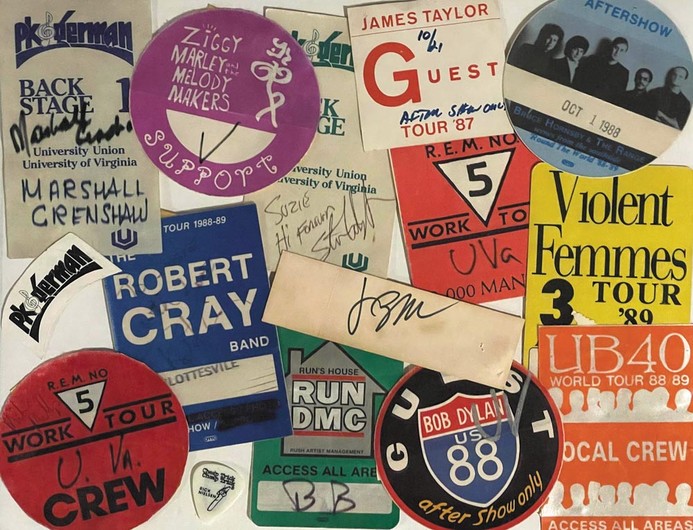 Backstage concert passes for a variety of acts that visited UVA