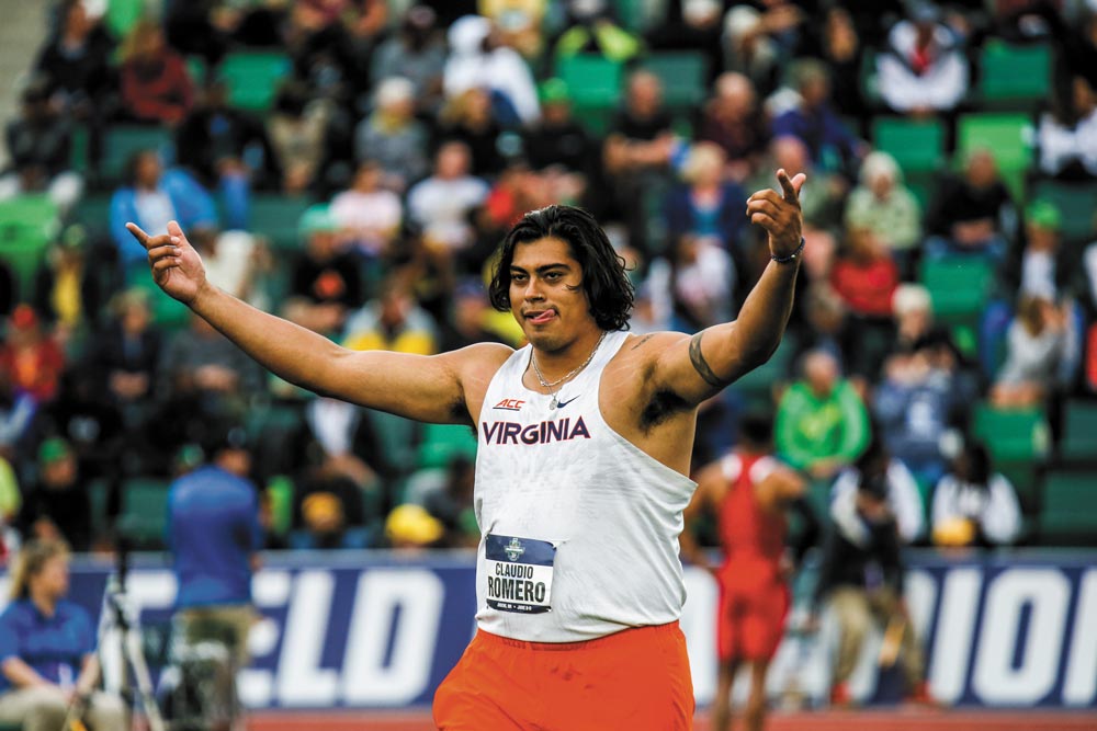 Claudio Romero gestures while competing