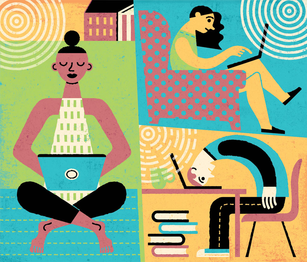 Illustration of students on laptops 