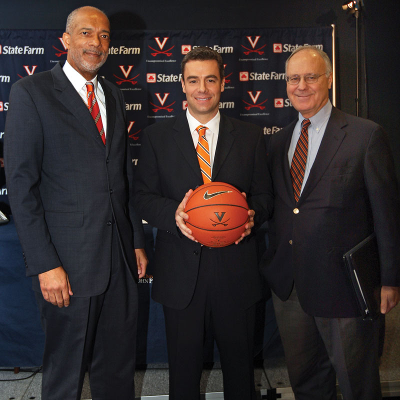 UVA Athletics Director Craig Littlepage, Tony Bennett, and UVA President John Casteen