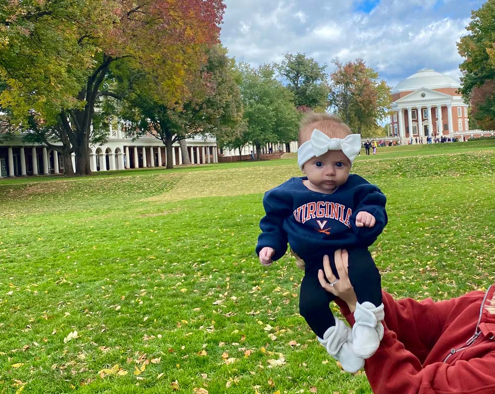Sara King's baby on UVA Lawn
