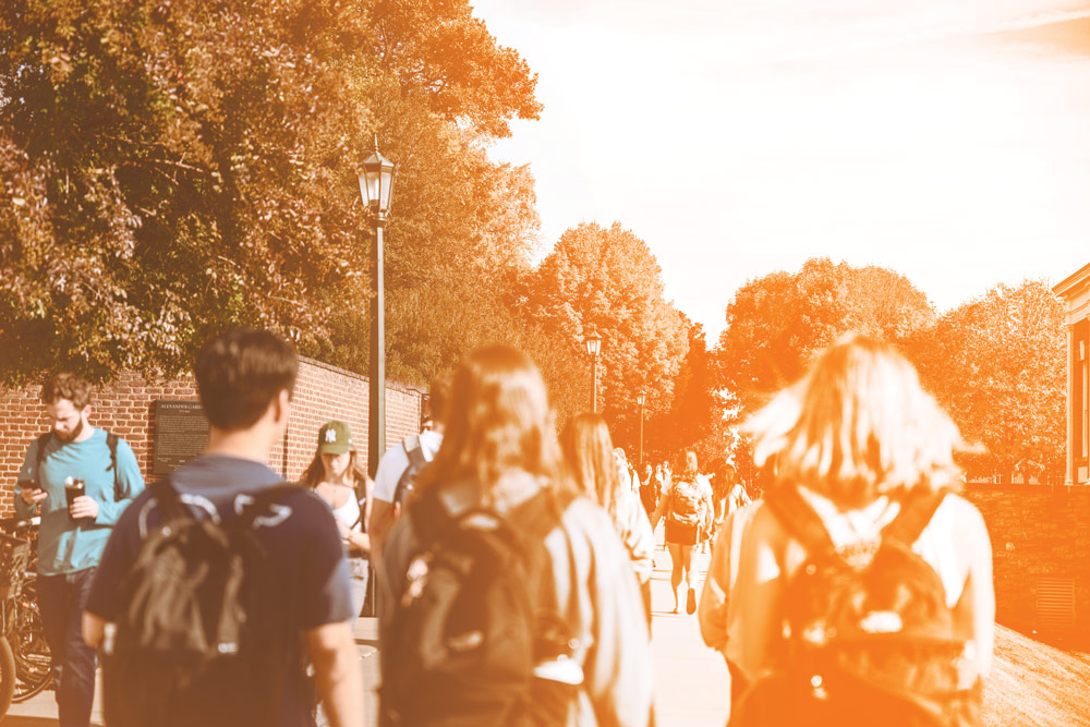 UVA students walk on Grounds