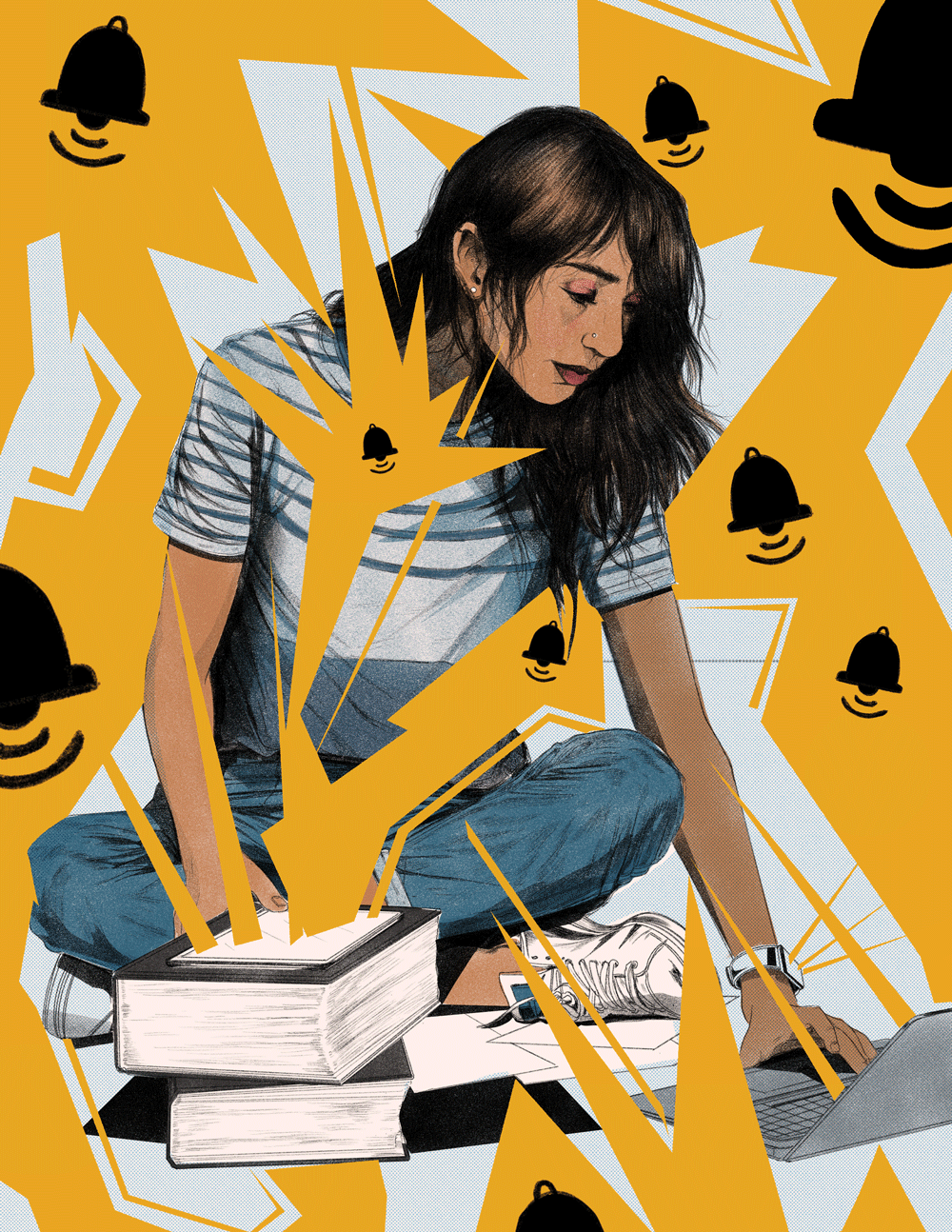 Illustration of student studying