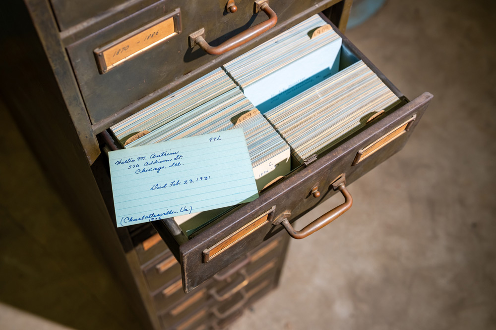 Contents of card catalog found in Alumni Hall