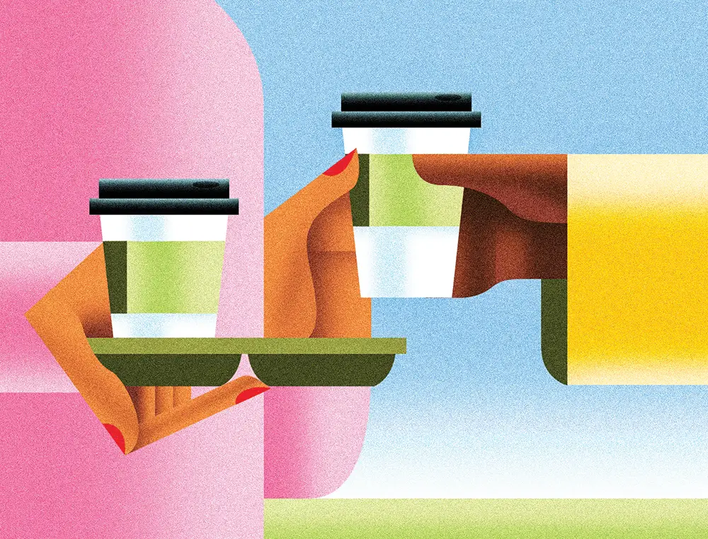 Illustration of hands holding coffee