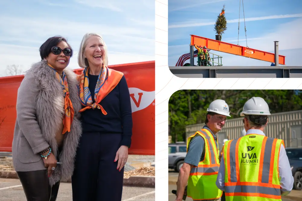 Collage of photos of Aggarwal Hall construction