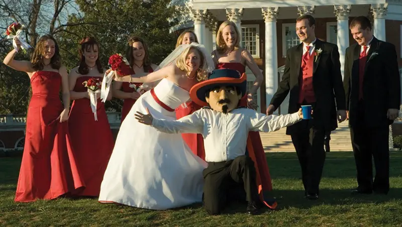 Abigail Spanberger wedding photo with UVA mascot