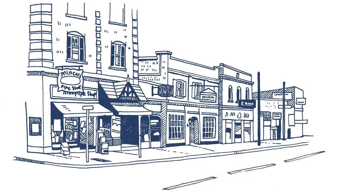 Illustration of The Corner in Charlottesville, Virginia