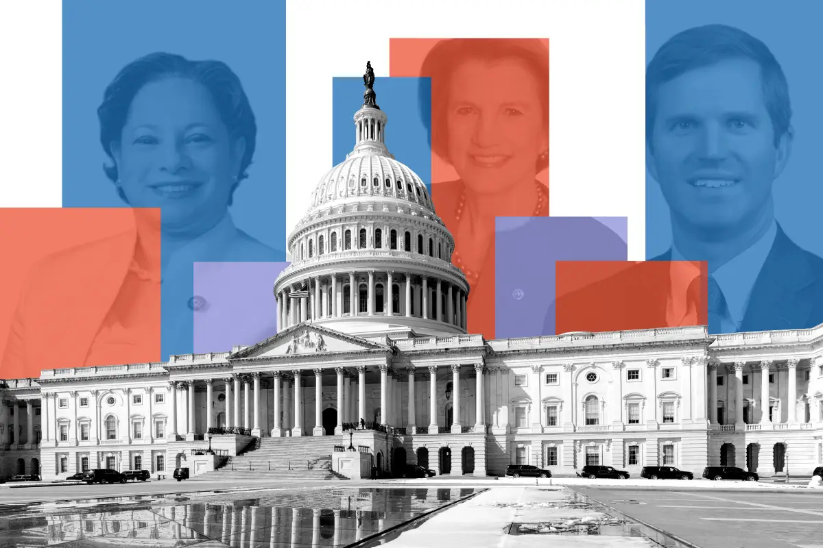 Photo illustration of Jennifer McLellan, Shelley Moore Capito, Andy Beshear