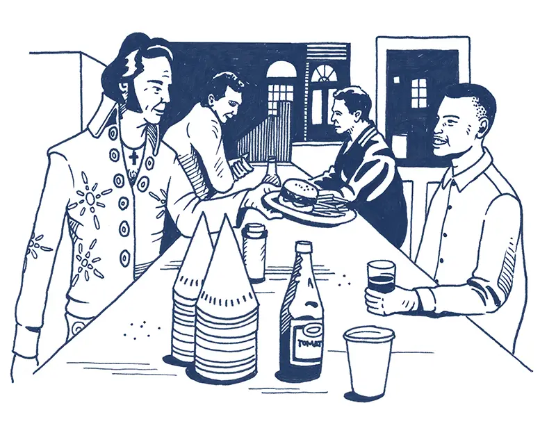 Illustration of White Spot restaurant counter