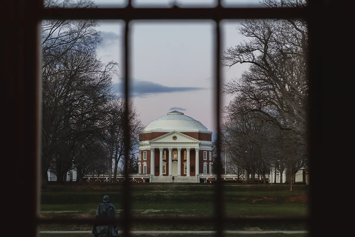 UVA Rotunda seen through a window at Old Cabell Hall