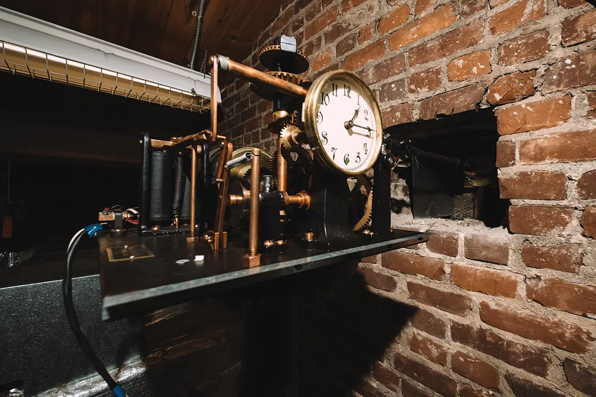 Clock inside Cocke Hall attic