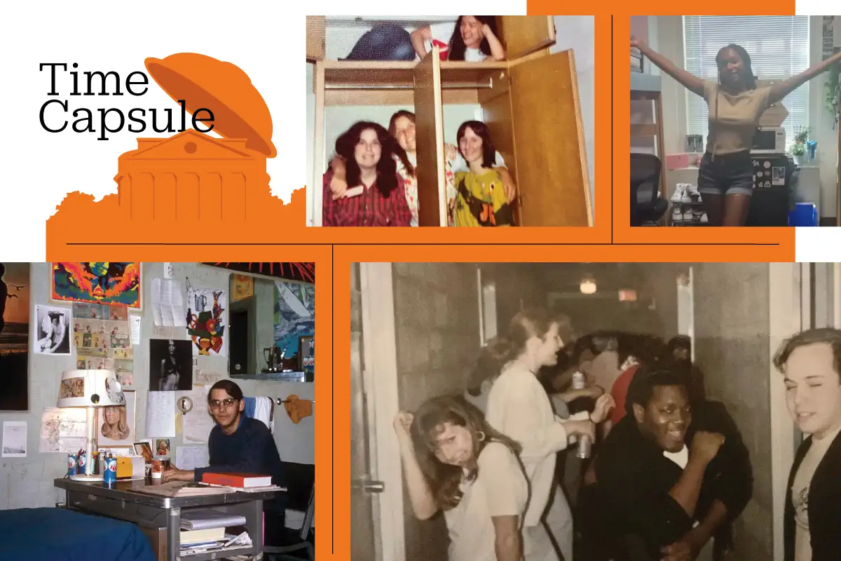 Time Capsule: collage of alumni-submitted photos showing dorm life